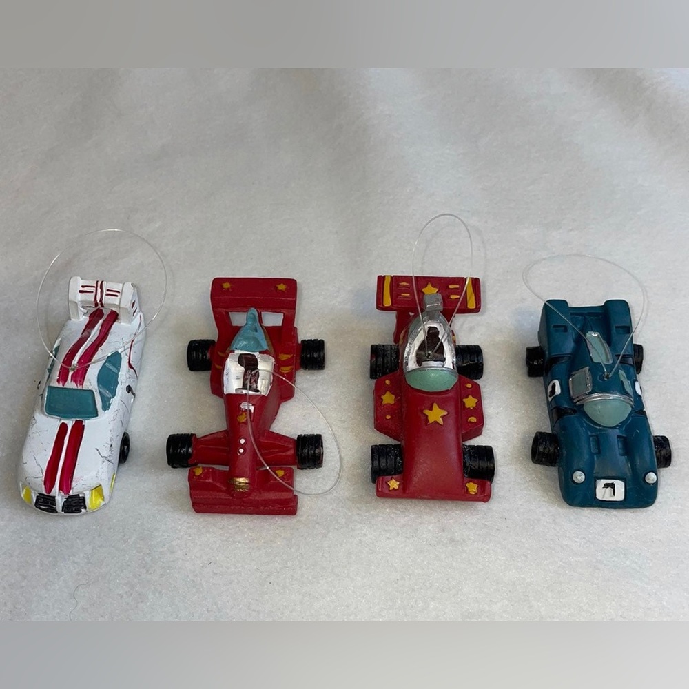 Vintage Wooden Race Car Ornaments Set of 4